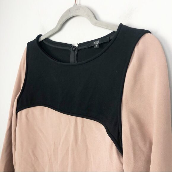 TIBI NEW YORK | Colorblock Long Sleeve Shift Dress Tan & Black Women’s Size 4 - Picture 3 of 11